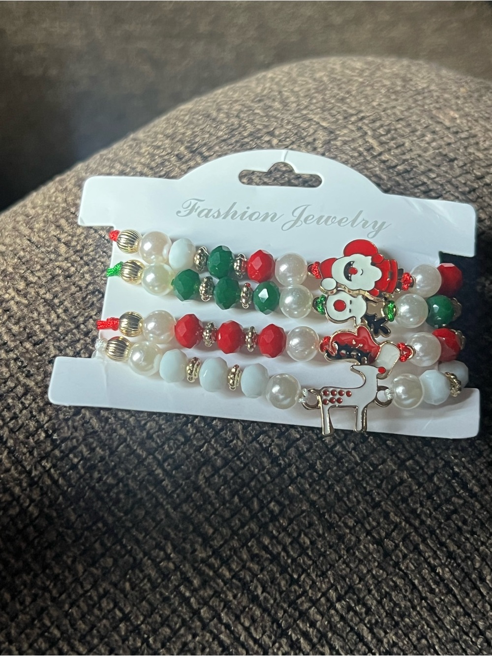 Holiday Beaded Bracelet Set - Red, Green & White E82C